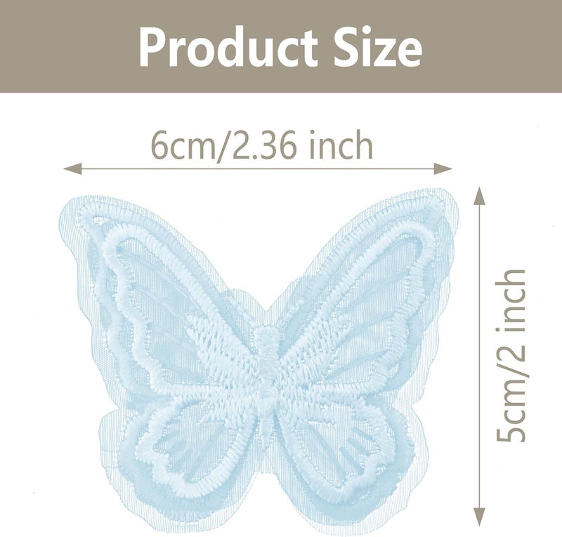 PT'SON 20PCS Blue Butterfly Lace Trim, Double Layers Organza Fabric Embroidery, Sewing Craft Decorative for DIY, Hair, Dress, Hat - Image 2